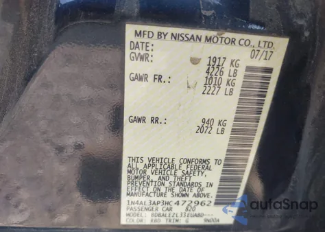 2017 Nissan Altima 2.5 S из США, поврежденный, VIN 1N4AL3AP3HC472962